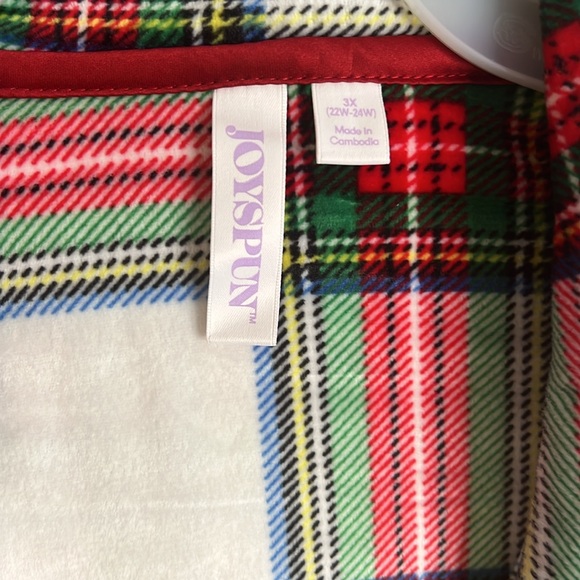 Joyspun Women's Velour Knit Pajama Set (2-Piece) in Winter White Plaid - NWT - Picture 6 of 8